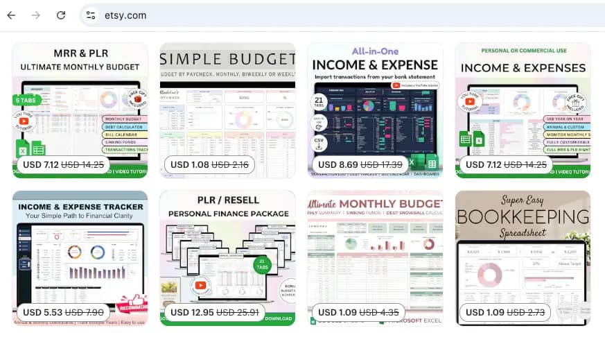 etsy google excel budget tempate